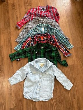 Multiples Boys Button-Down Shirts Lot - Red, Black, Green, Blue, Light Blue